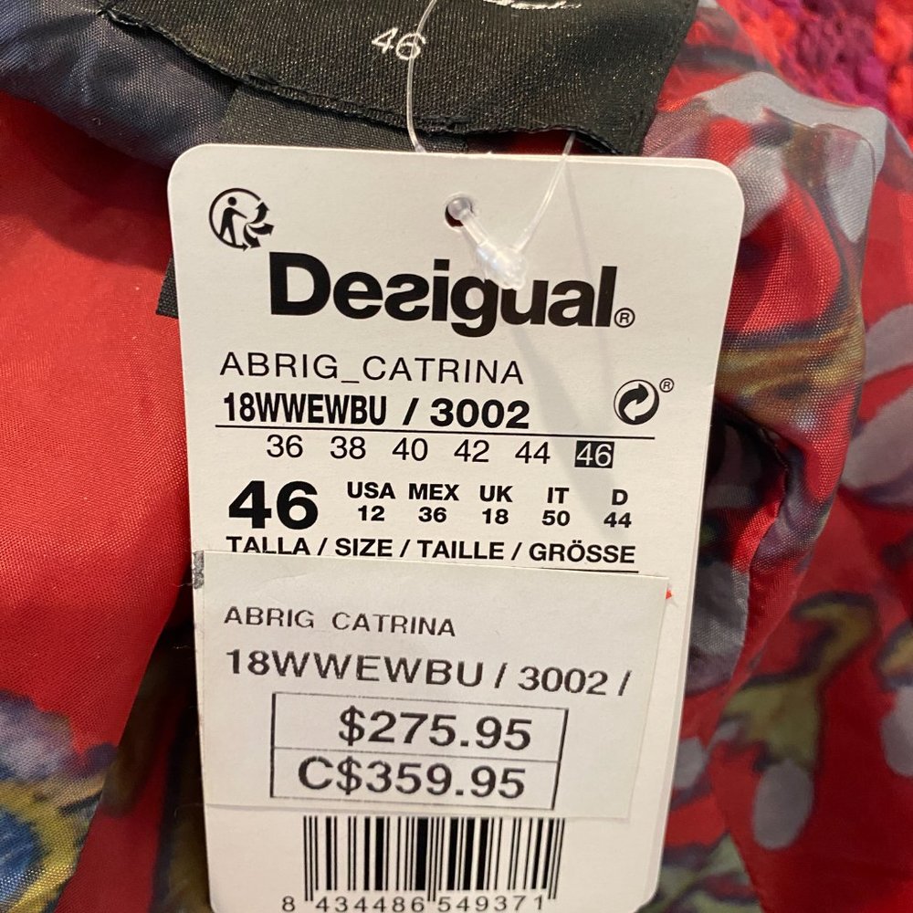 Desigual Plaid Catrina Red/Purple Coat Lined Jacket Women's 12 NWT - Picture 12 of 14